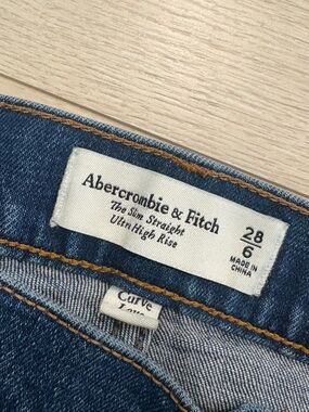 Abercrombie & Fitch Dark Indigo Denim Jeans with Gold Stitching